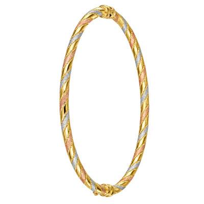 Bracelet Jonc Ouvrant Torsadé Diamanté en Or Jaune 375, Dimensions 49 x 60 mm - Emanessence