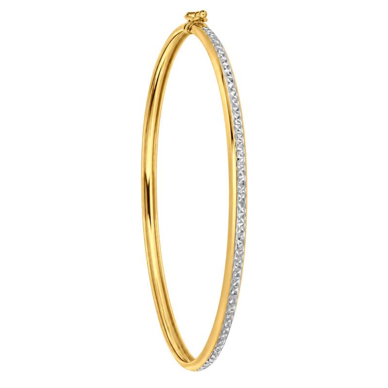 Bracelet Jonc Ouvrant Diamanté Bicolore en Or Jaune 375, Dimensions 55 x 60 mm - Emanessence