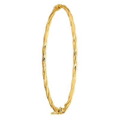 Bracelet Jonc Ouvrant Torsadé en Or Jaune 375, Dimensions 52 x 62 mm, Largeur 2,30 mm - Emanessence