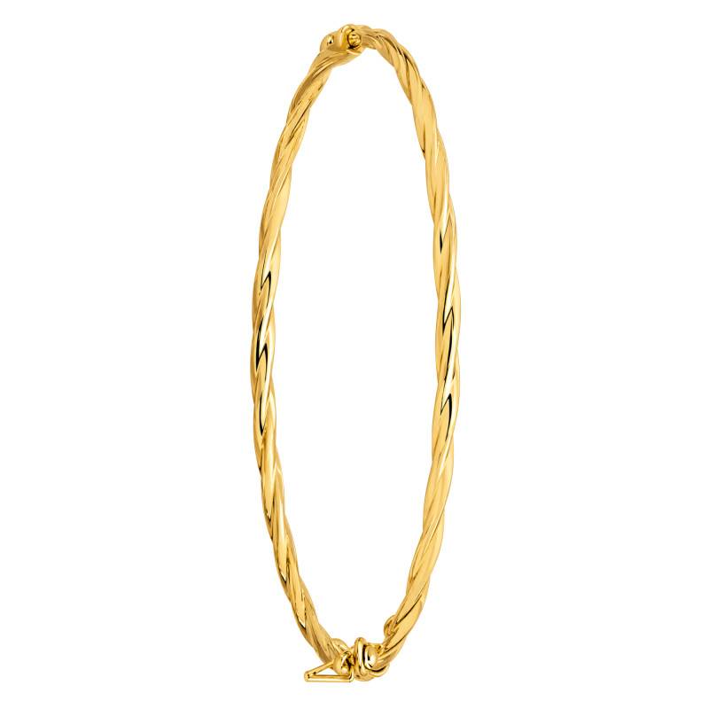 Bracelet Jonc Ouvrant Torsadé en Or Jaune 375, Dimensions 52 x 62 mm, Largeur 2,30 mm - Emanessence