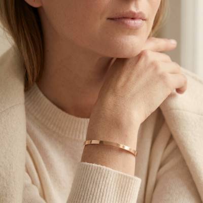 375 Rose Gold Oval Rectangular Tube Bangle Bracelet - Emanessence