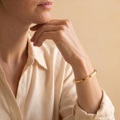 Bracelet Jonc Rectangulaire en Or Jaune 375, Largeur 4 mm - Emanessence