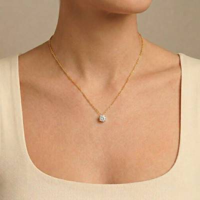 Yellow Gold 4-Prong Lab-Grown Diamond Necklace 1,00 ct 375 or 750 - Ocarat