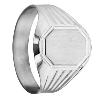 Chevalière Octogonale en Or Blanc 375, Dimension 11 x 13 mm - Imperium