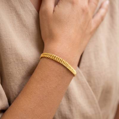 American Link 750/1000 Yellow Gold Bracelet, 16 cm Long, 7 mm to 19 mm Wide - Manillon