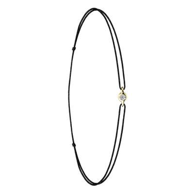 Black Cord Bracelet in 750/1000 Yellow Gold & Diamond - Emanessence