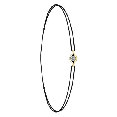 Bracelet Cordon Noir en Or Jaune 750 & Diamant - Emanessence