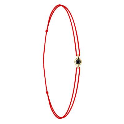 Red Cord Bracelet in 750/1000 Yellow Gold & Black Diamond - Aurora