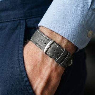 Bracelet de Montre Cuir Gris Ardoise Surpiqué - Gustave & Cie