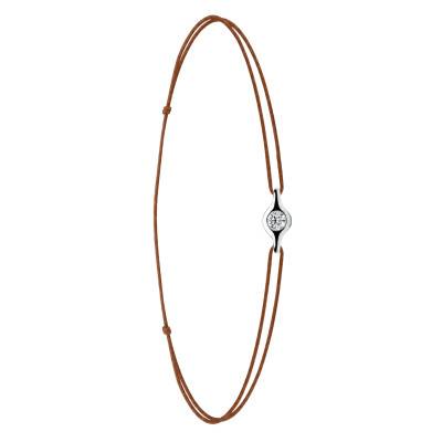 Brown Cord 750/1000 White Gold & Diamond Bracelet - Emanessence