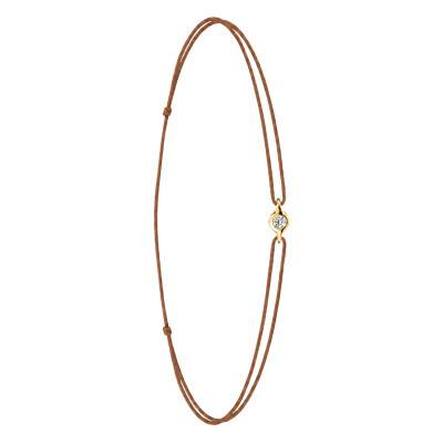 Bracelet Cordon Marron en Or Jaune 750 & Diamant - Emanessence
