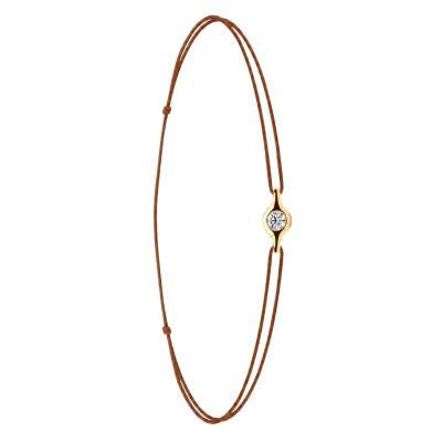 Brown Cord 750/1000 Yellow Gold & Diamond Bracelet - Emanessence