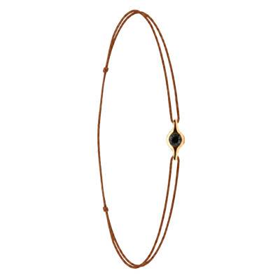 Brown Cord Bracelet in 750/1000 Yellow Gold & Black Diamond - Aurora