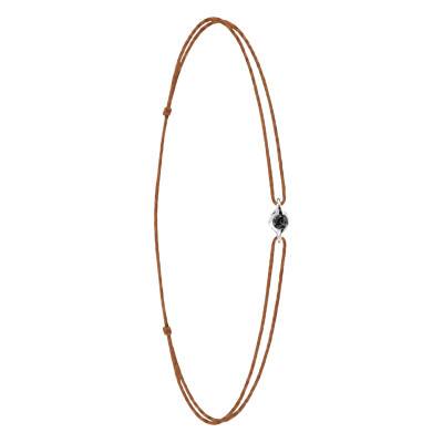 Bracelet Cordon Marron en Or Blanc 750 & Diamant Noir - Aurora