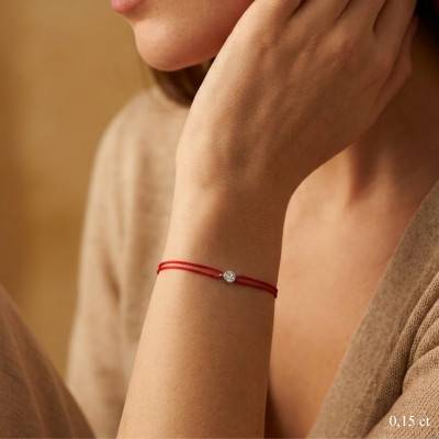 Red Cord Bracelet in 750/1000 Yellow Gold & Diamond - Emanessence