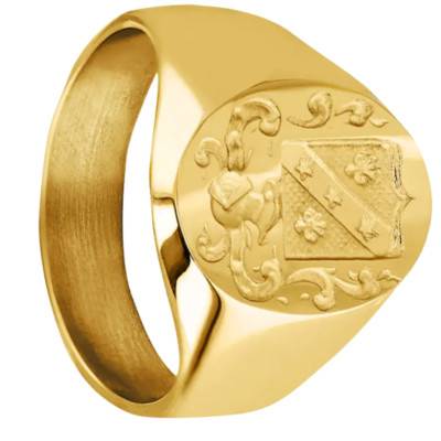 375 Yellow Gold Signet Ring With Engraved Heraldic Coat of Arms - Imperium