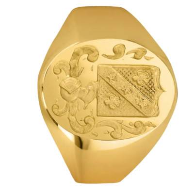 375 Yellow Gold Signet Ring With Engraved Heraldic Coat of Arms - Imperium