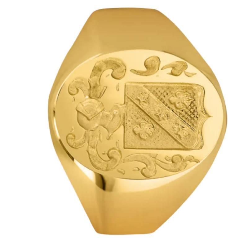 375 Yellow Gold Signet Ring With Engraved Heraldic Coat of Arms - Imperium