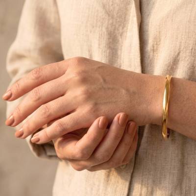 Bracelet Demi Jonc Fil Plat en Or Jaune 375, Diamètre de 55 mm à 70 mm, Largeur de 5 mm - Emanessence