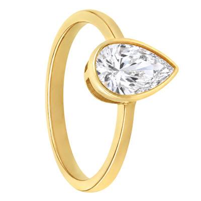 Bague Solitaire Diamant Poire de Synthèse 1,00 ct en Or Jaune 375 - Amore