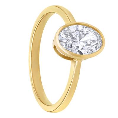 Bague Solitaire Diamant Ovale de Synthèse 1,00 ct en Or Jaune 375 - Amore