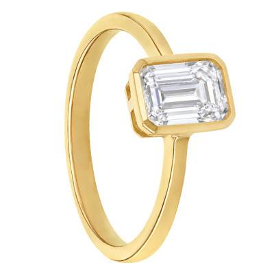 1.00 ct Emerald-Cut Lab-Grown Diamond 375 Yellow Gold Solitaire Ring - Amore