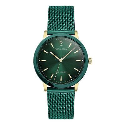 Montre Quartz Homme INTERVAL Dor‚ Cadran Soleill‚ Vert Bracelet Acier milanais Vert 20MM - R‚f. 256G279 - Pierre Lannier