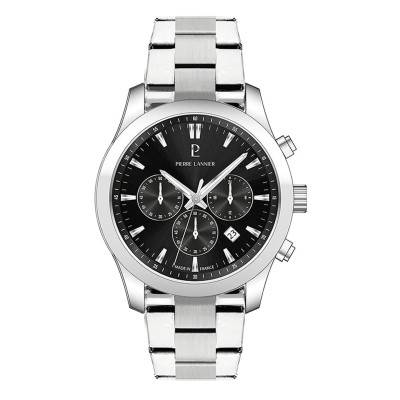 Montre Quartz Homme BOULEVARD Argent‚ Cadran Soleill‚ Noir Bracelet Acier Argent‚ 22MM - R‚f. 221G131 - Pierre Lannier