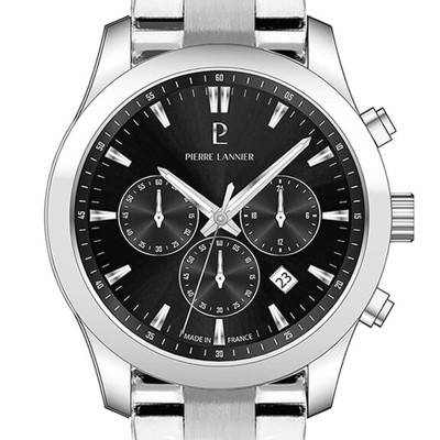 Montre Quartz Homme BOULEVARD Argent‚ Cadran Soleill‚ Noir Bracelet Acier Argent‚ 22MM - R‚f. 221G131 - Pierre Lannier