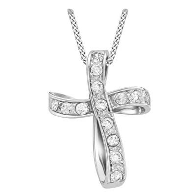 Pendentif Croix Torsadée en Or Blanc 375 & Oxydes de Zirconium, Dimension 16 x 12 mm - Lumiosa