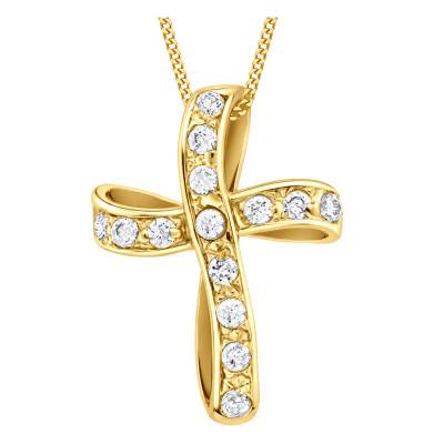 Pendentif Croix Torsadée en Or Jaune 375 & Oxydes de Zirconium, Dimension 19 x 12 mm - Lumiosa