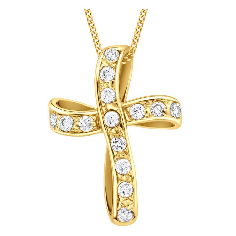 Pendentif Croix Torsadée en Or Jaune 375 & Oxydes de Zirconium, Dimension 19 x 12 mm - Lumiosa