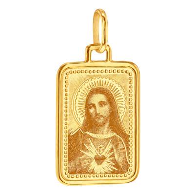 375 Yellow Gold Rectangular Sacred Heart Christ Medal - Vandona