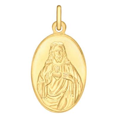 375 Yellow Gold Oval Sacred Heart of Christ Medal - Lumiosa