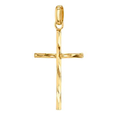 375 Yellow Gold Cross Pendant, 34 x 17 mm - Lumiosa