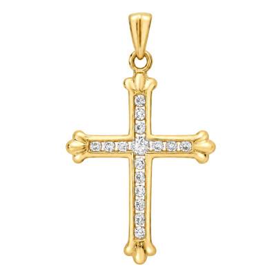 Pendentif Croix en Or Jaune 375 & Oxydes de Zirconium, Dimension 22 x 16 mm - Lumiosa
