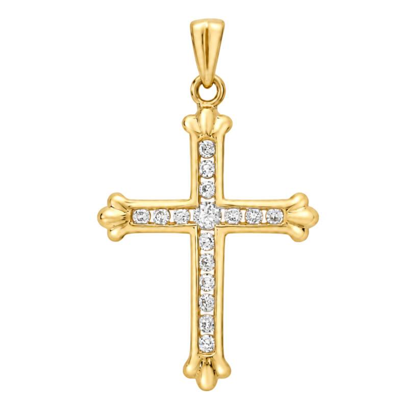 Pendentif Croix en Or Jaune 375 & Oxydes de Zirconium, Dimension 22 x 16 mm - Lumiosa
