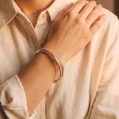 Trio of 925 Silver Half-Bangle Bracelets, 60 mm to 70 mm Diameter, 3 mm Width - Artemis