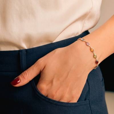 Bracelet en Or Jaune 750 & Pierres Multicolores, Longueur de 17 cm à 20 cm - Allegoria