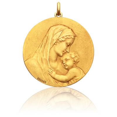 Médaille Ronde Vierge Maternité Or Jaune 750, Diamètre 15 mm à 25 mm - Becker