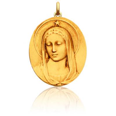 Médaille Vierge Maris Stella Ovale Or Jaune 750, Diamètre 18 mm à 25 mm - Becker