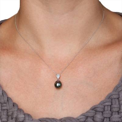 Collier Hina Perle de Tahiti, Diamants & Or Blanc 750, Longueur 40 cm - Poema