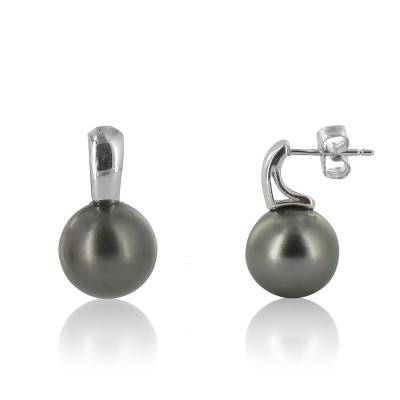Boucles d'Oreilles en Or Blanc 750 & Perles Noires - Poema