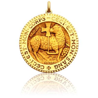 Médaille Agneau Mystique Ronde Or Jaune 750, Diamètre 15 mm à 20 mm - Becker