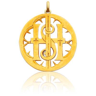 Médaille Monogramme IHS Ajouré Or Jaune 750, Diamètre 18 mm - Becker