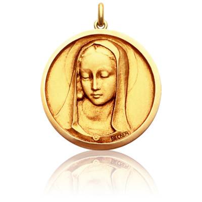 Médaille Vierge Santa Madona Ronde Or Jaune 750, Diamètre 15 à 22 mm - Becker