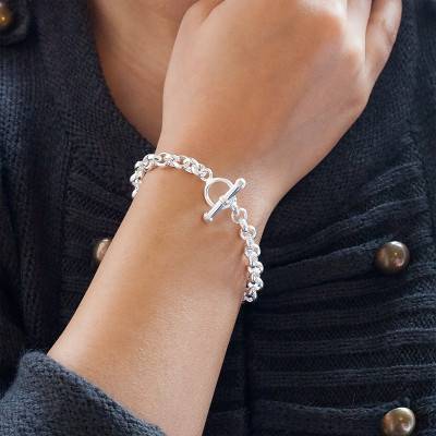 925/1000 Sterling Silver Rolo Chain Bracelet with Anchor Clasp, 19 cm - Artemis