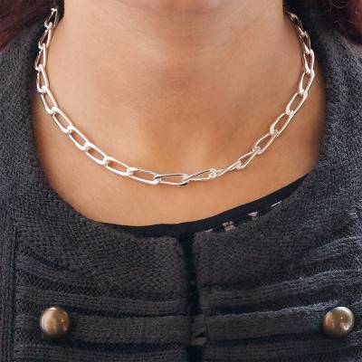 925/1000 Sterling Silver Oval Link Chain Necklace, 55 cm - Artemis