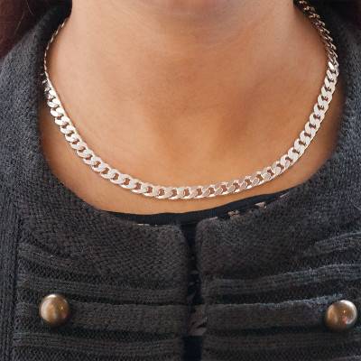 Silver Curb Chain Necklace, Length 45 cm - Artemis