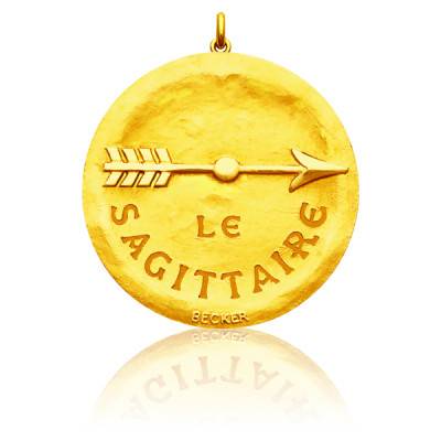 Médaille Zodiaque Signe du Sagittaire Or Jaune 750, Diamètre 15 mm à 22 mm - Becker